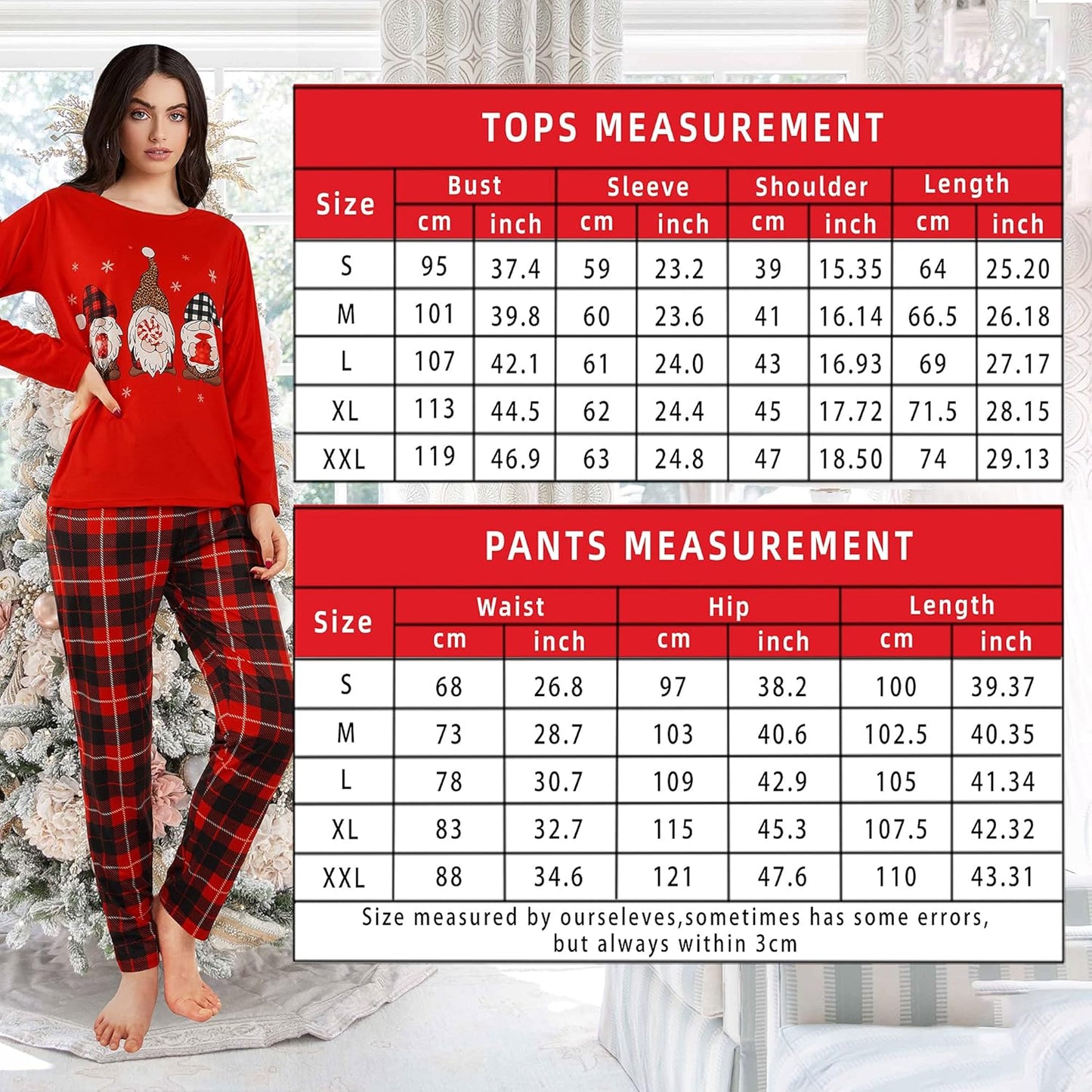 Womens Christmas Pajamas -Christmas Pajamas for Women, Christmas Pjs Women, Buffalo Plaid Christmas Pajamas Set