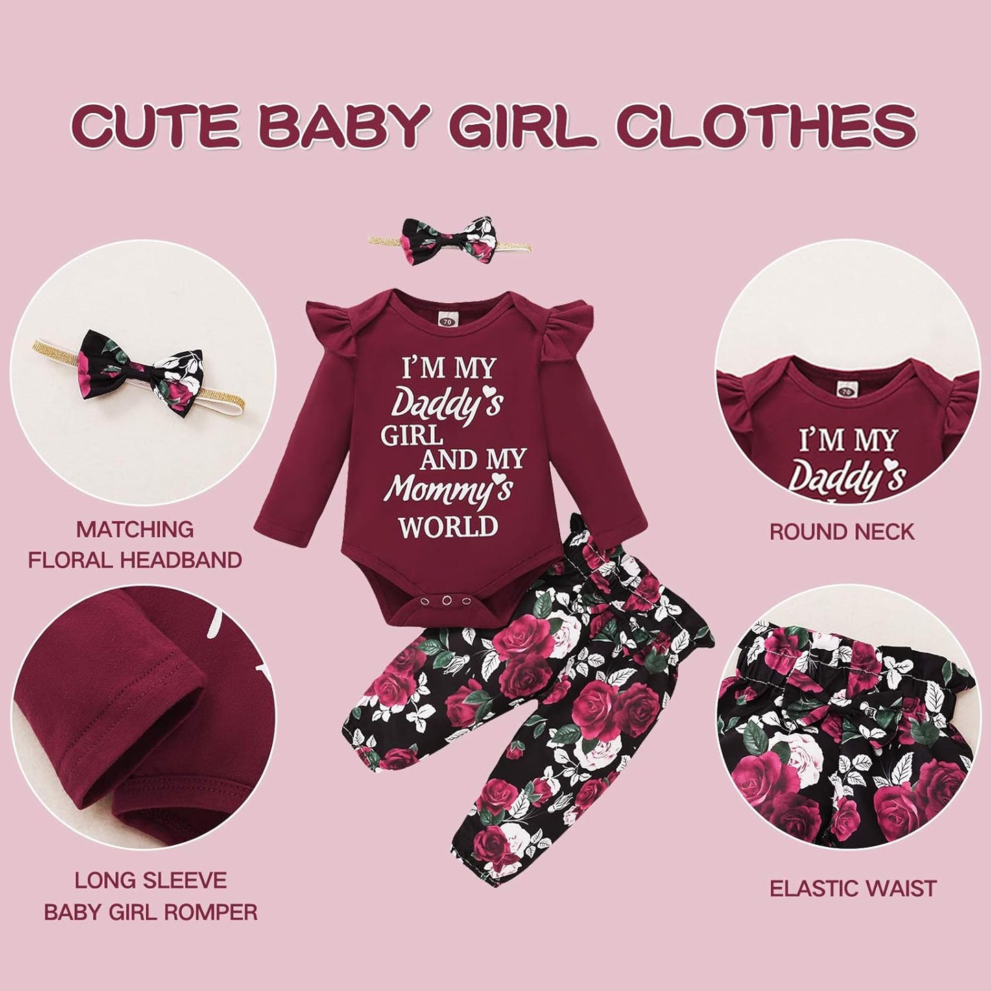 Baby Girl Clothes Toddler Girl Floral Ruffle Sleeve Shirt Pant Sets 3 Pieces Fall Winter Clothing for Girl Gifts 0-4T