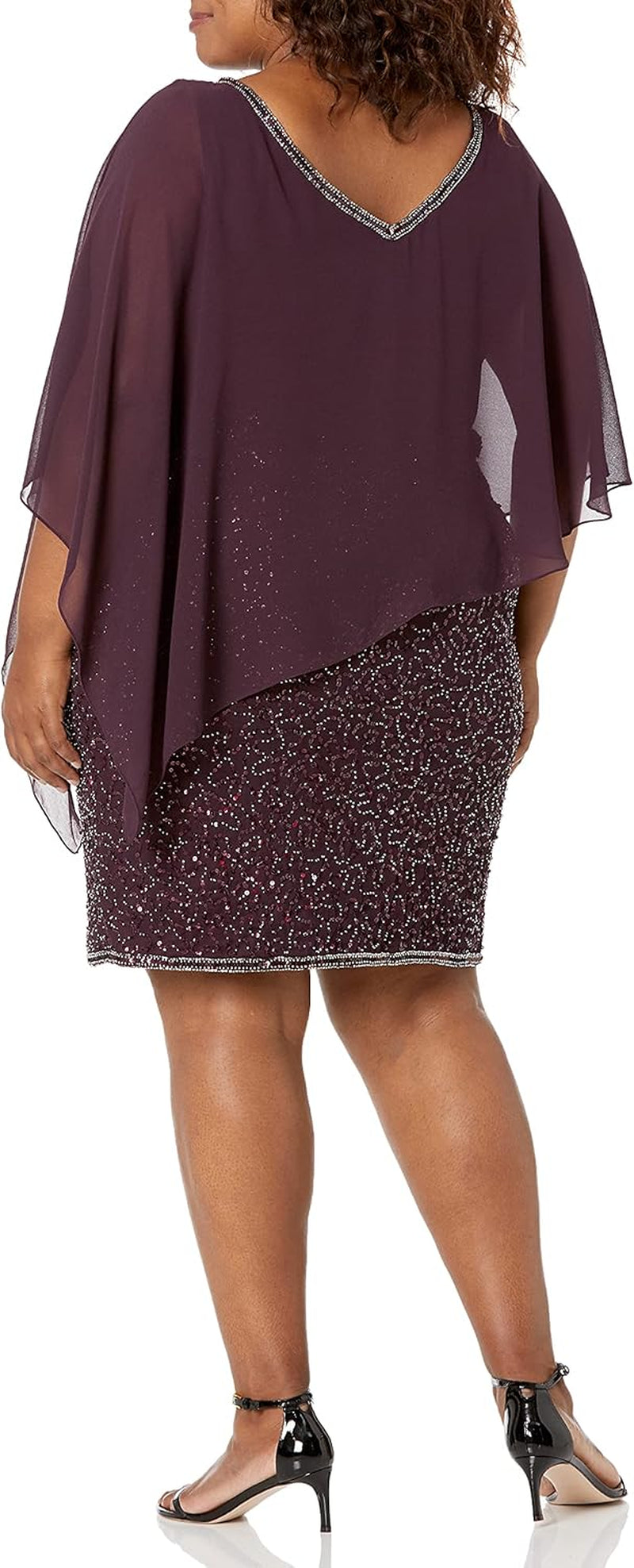 Womens plus Size Caplet Short Cocktail Beaded Dress