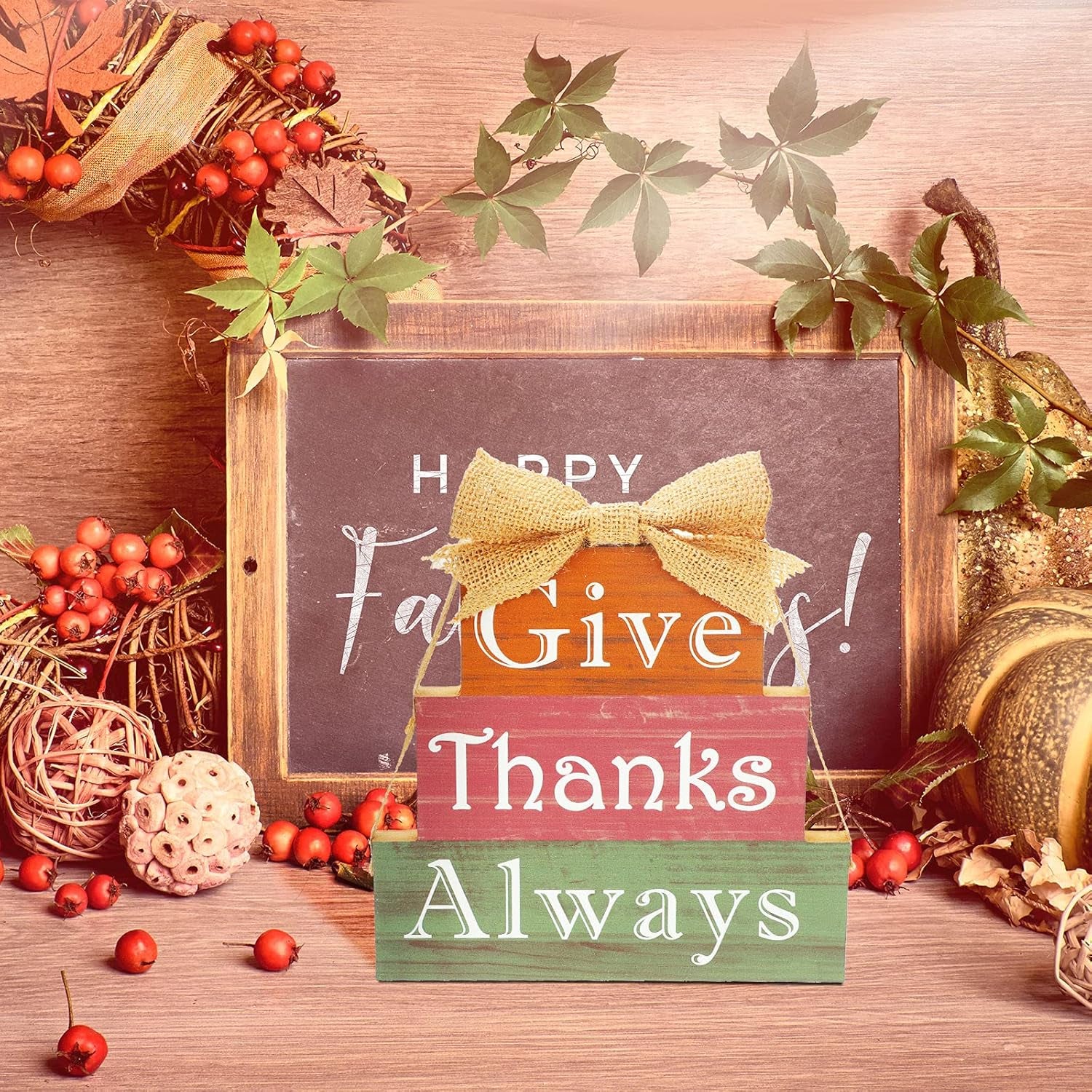 Fall Wooden Signs Thanksgiving Table Wooden Block Thanksgiving Decor Vintage Farmhouse Thanksgiving Wood Blocks for Fall Thanksgiving Decor (Thanks Series)