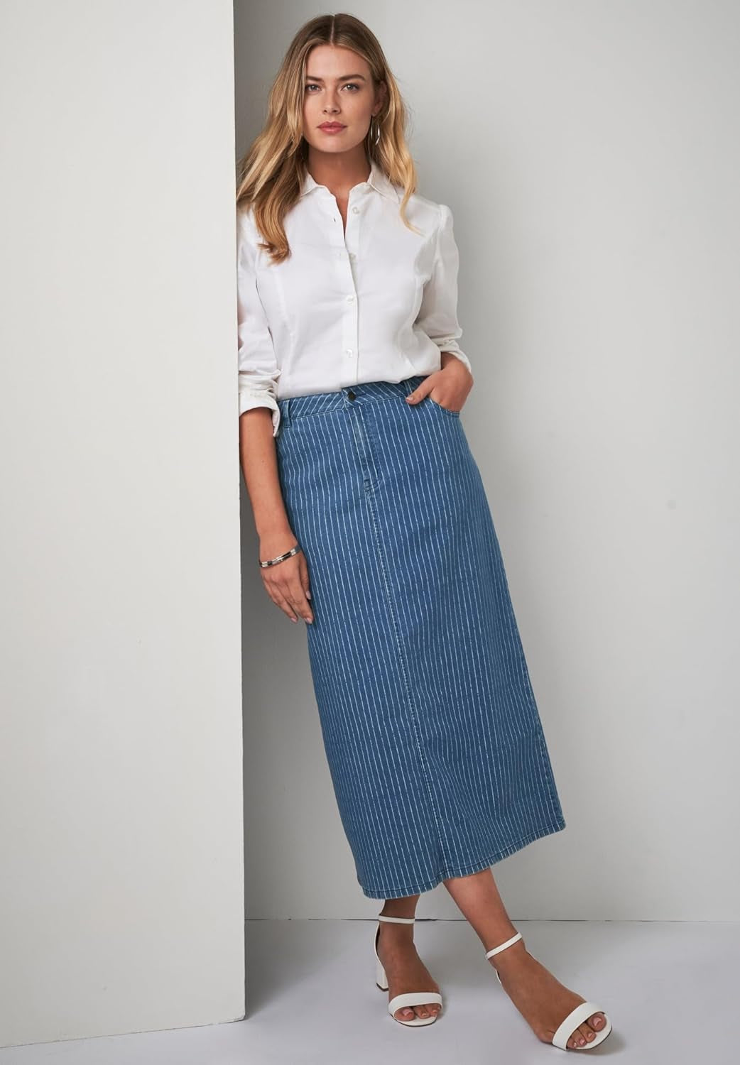 Women'S plus Size True Fit Front Button Casual Denim Skirt