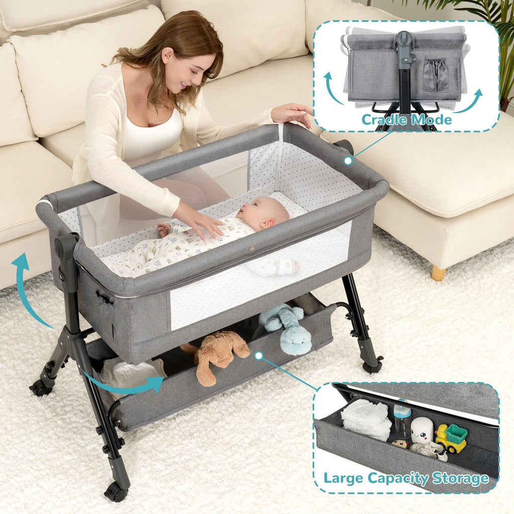 3 in 1 Baby Bassinet, Bedside Sleeper, & Playpen, Easy Folding Portable Crib