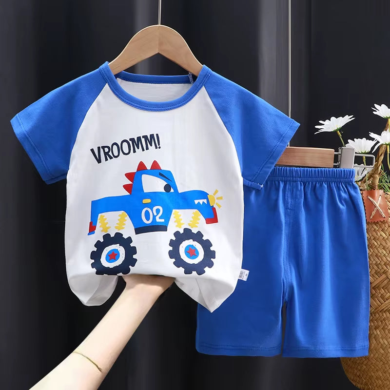 Summer Cartoon T-Shirt Shorts Children'S Boys Set Cotton Tees Pants Leisure Boys and Girls Babies Clothes Casual 2Pcs