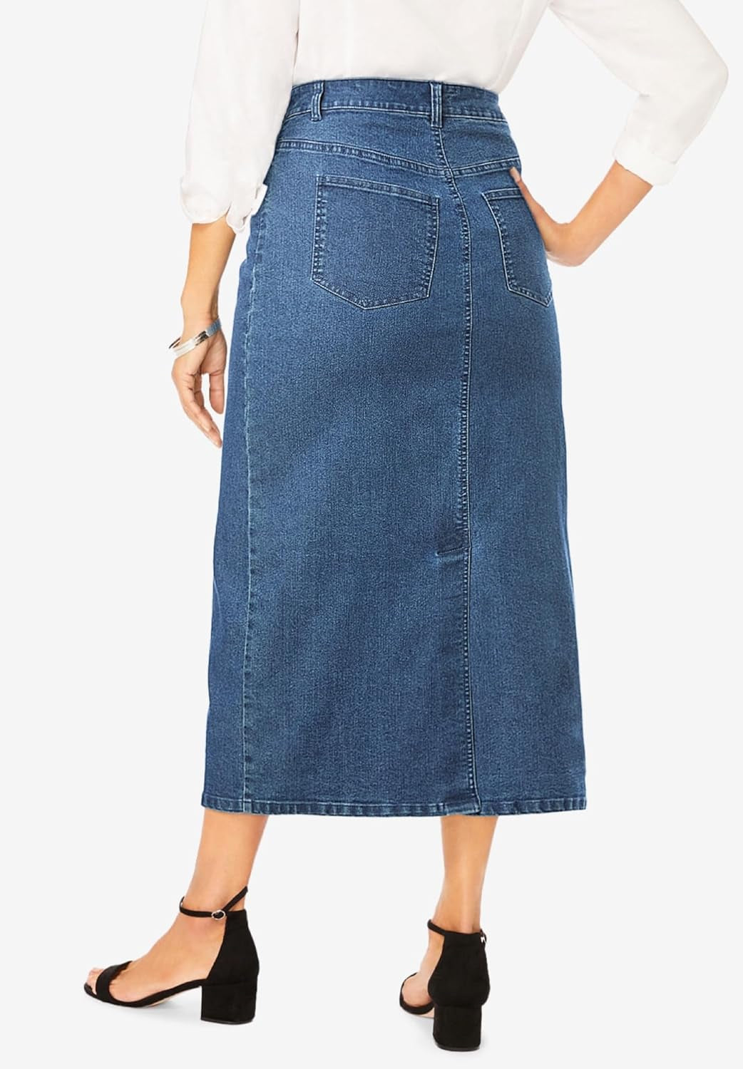 Women'S plus Size True Fit Front Button Casual Denim Skirt