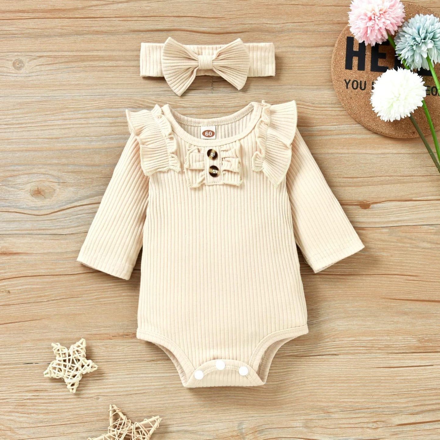 Preemie Newborn Infant Baby Girls Clothes Ribbed Bodysuit Pants Set Fall Winter Outfits
