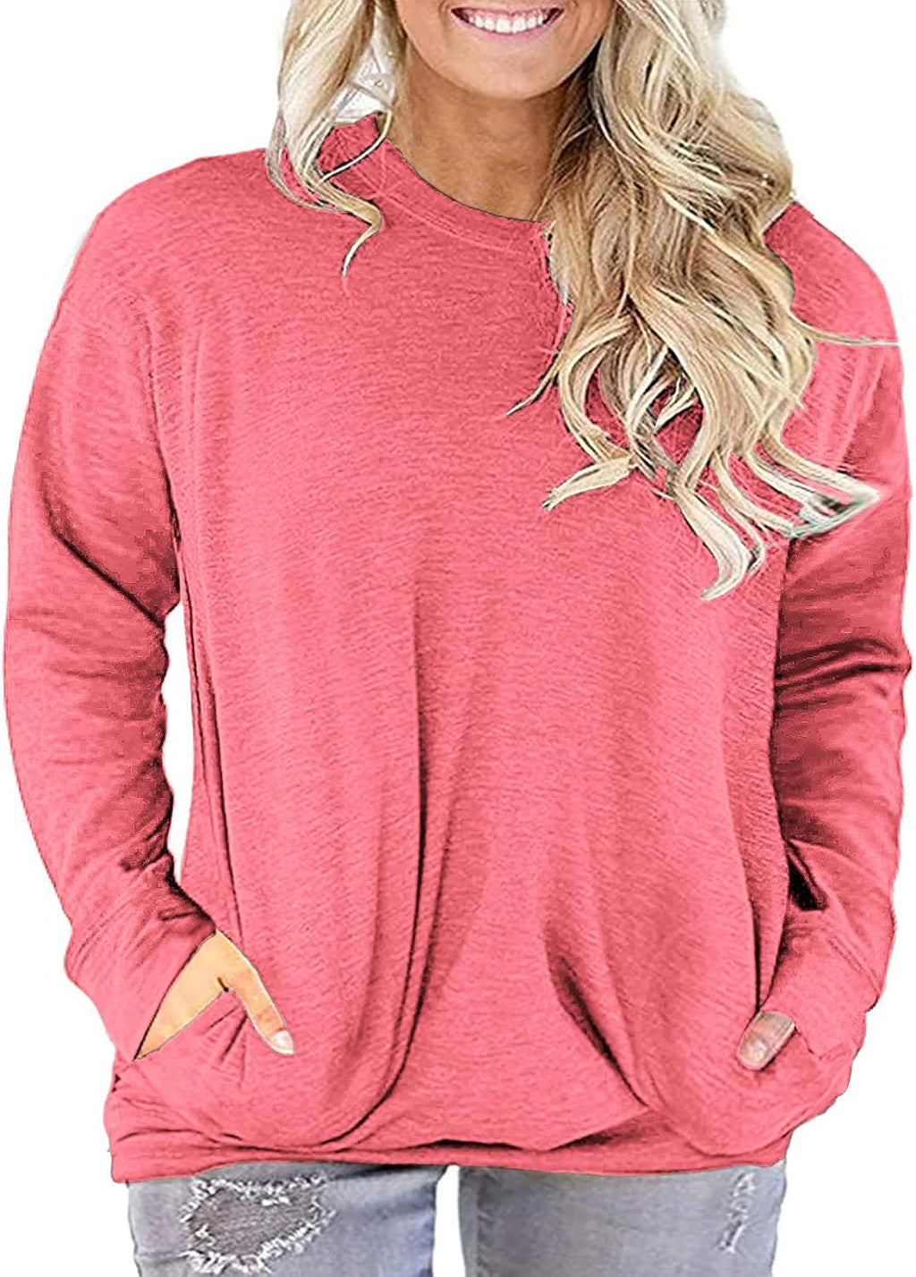 Womens plus Size Tops Casual Short Sleeve round Neck Tunic Tops with Pockets Shirts