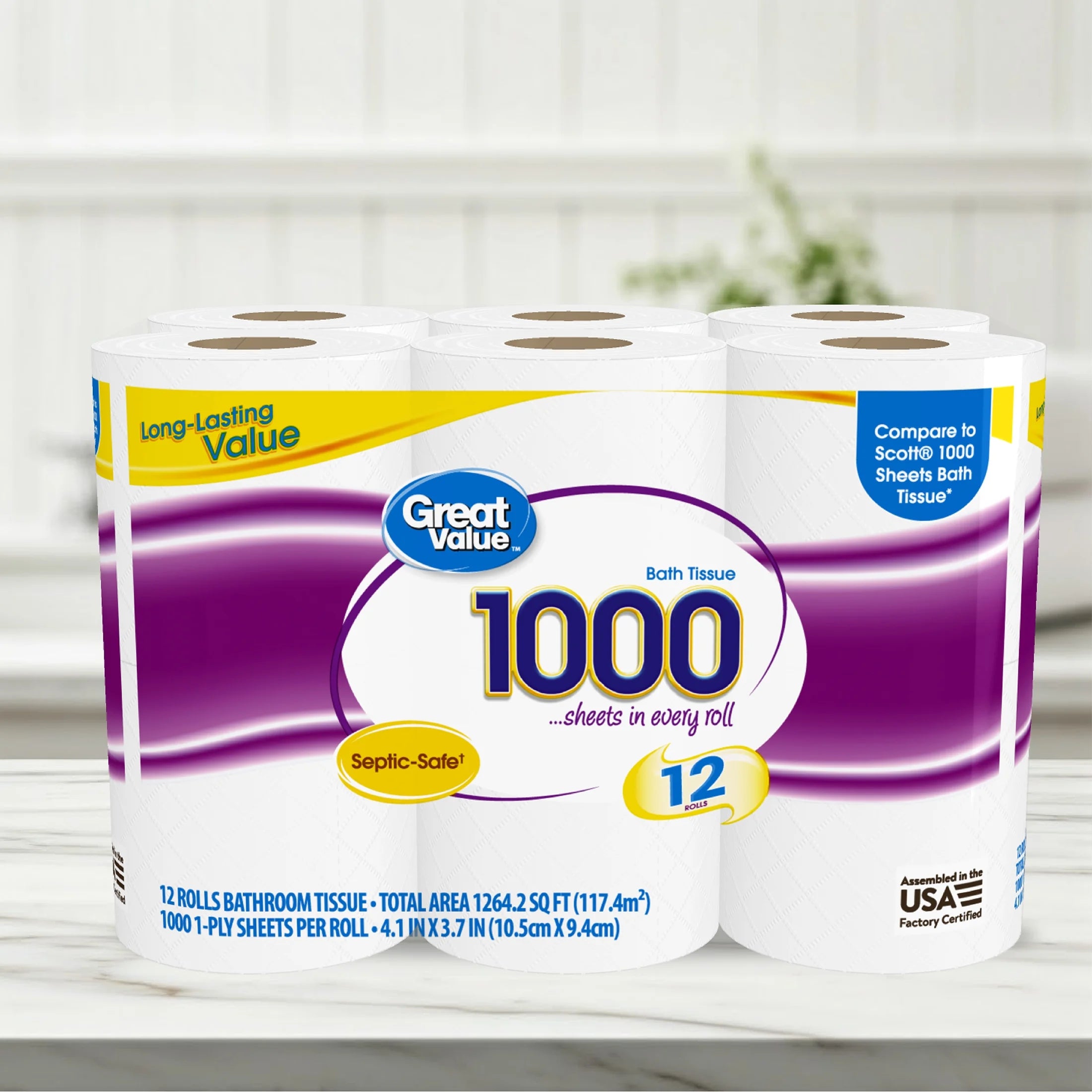 1000 Sheets per Roll Toilet Paper, 12 Rolls, Compare to Scott® 1000 Sheets Bath Tissue
