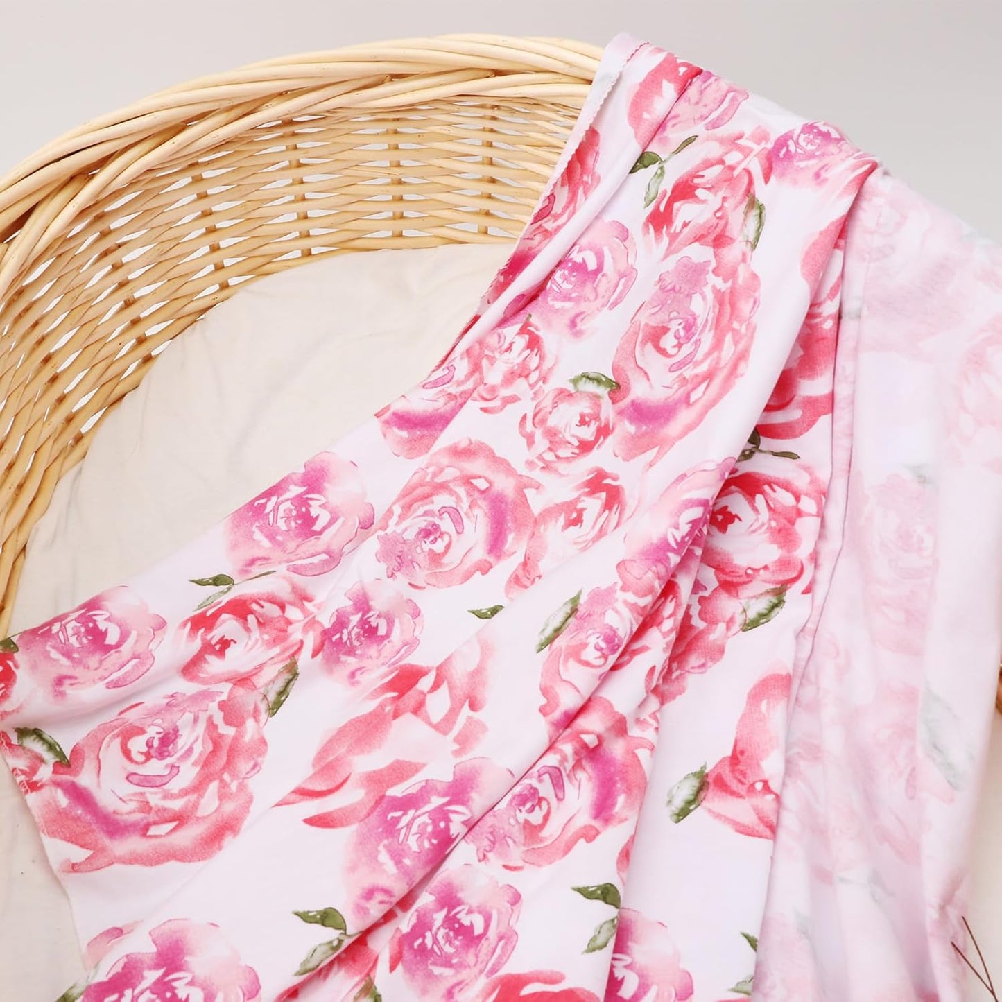 BQUBO 3 Sets Receiving Blanket with Headbands Newborn Baby Floral Printed Baby Shower Swaddle Gift