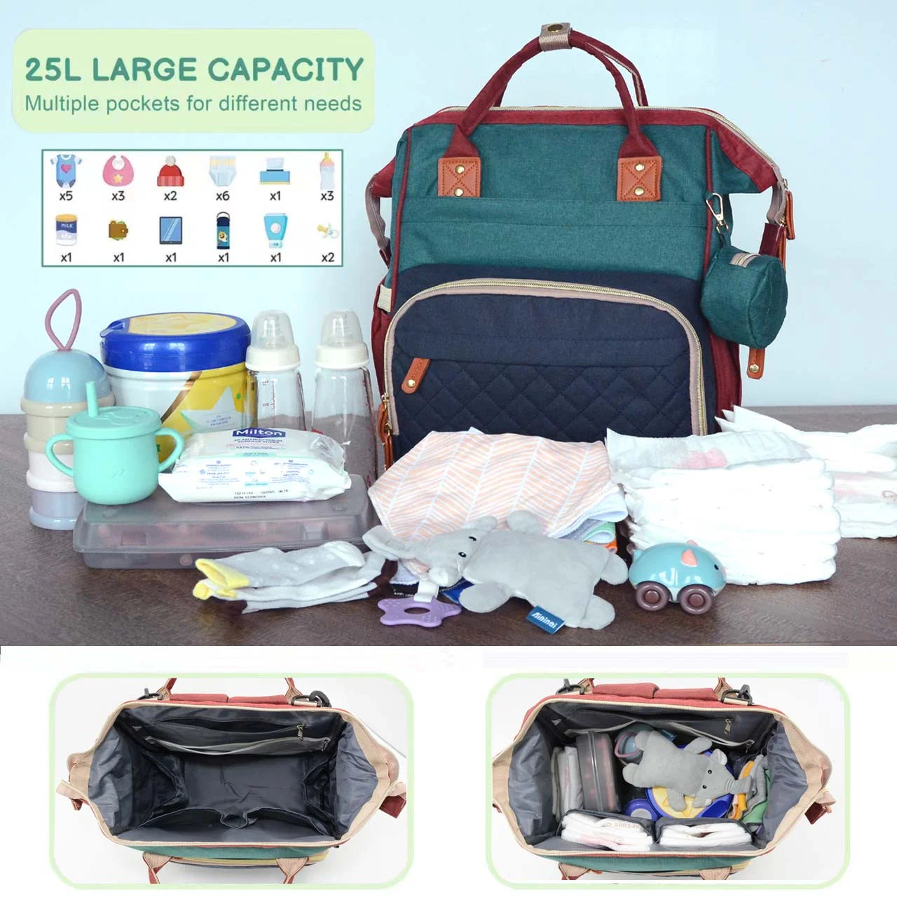 Baby Diaper Bag Backpack, Diaper Bag for Dad Mom , Insulated Milk Bottle Pockets, Pacifier Case, Large Diaper Bag for Travel (Colorful)