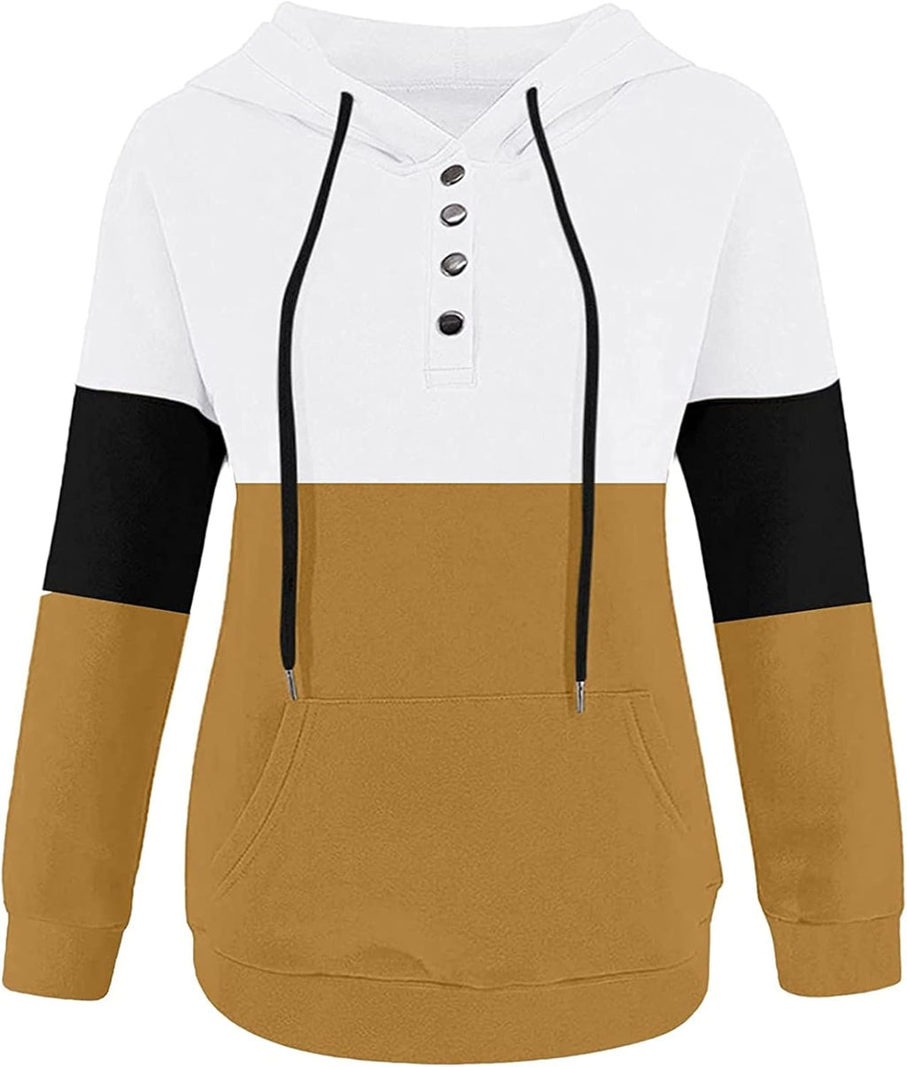Hoodies for Women Pullover Design Fashion Casual Plain Color Long Sleeve Shirts Button up Fall Sweaters with Pockets
