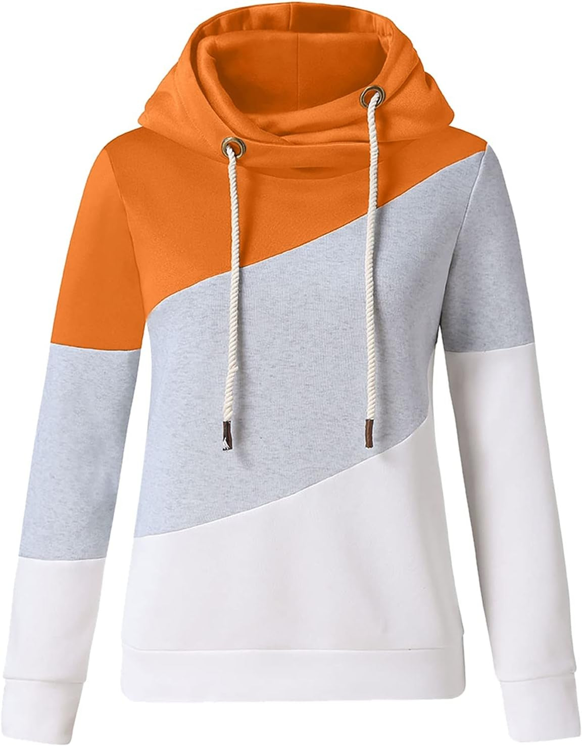 Women Color Block Sweatshirts Turtleneck Pullovers Sweater High Neck Tops Autumn Winter Hoodies Coat