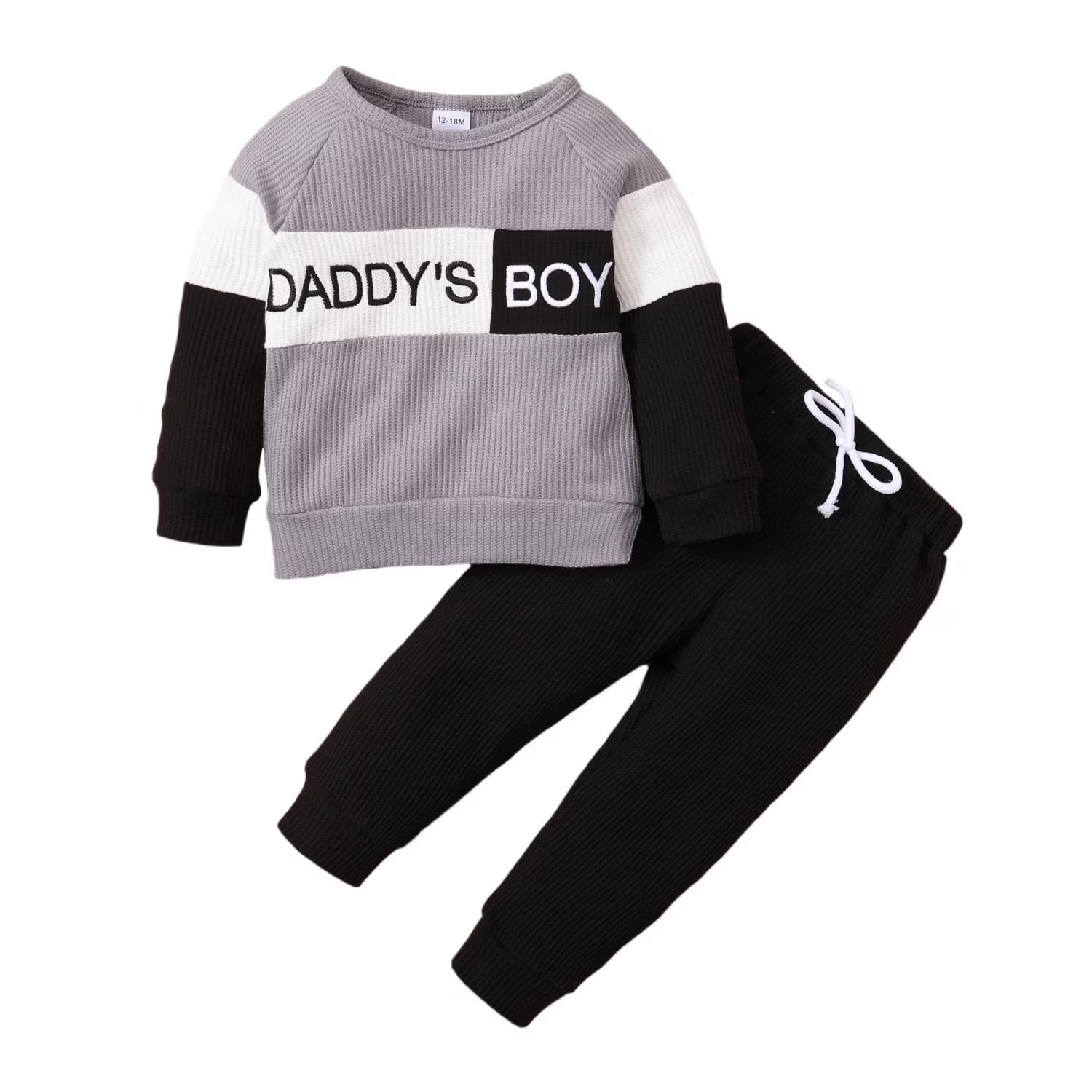 12 Months Baby Boys Outfit 18 Months Boys 2PCS Fall Winter Clothing Set Letter Print round Neck Toddler Boys Long Sleeve Top Pants Set Gray