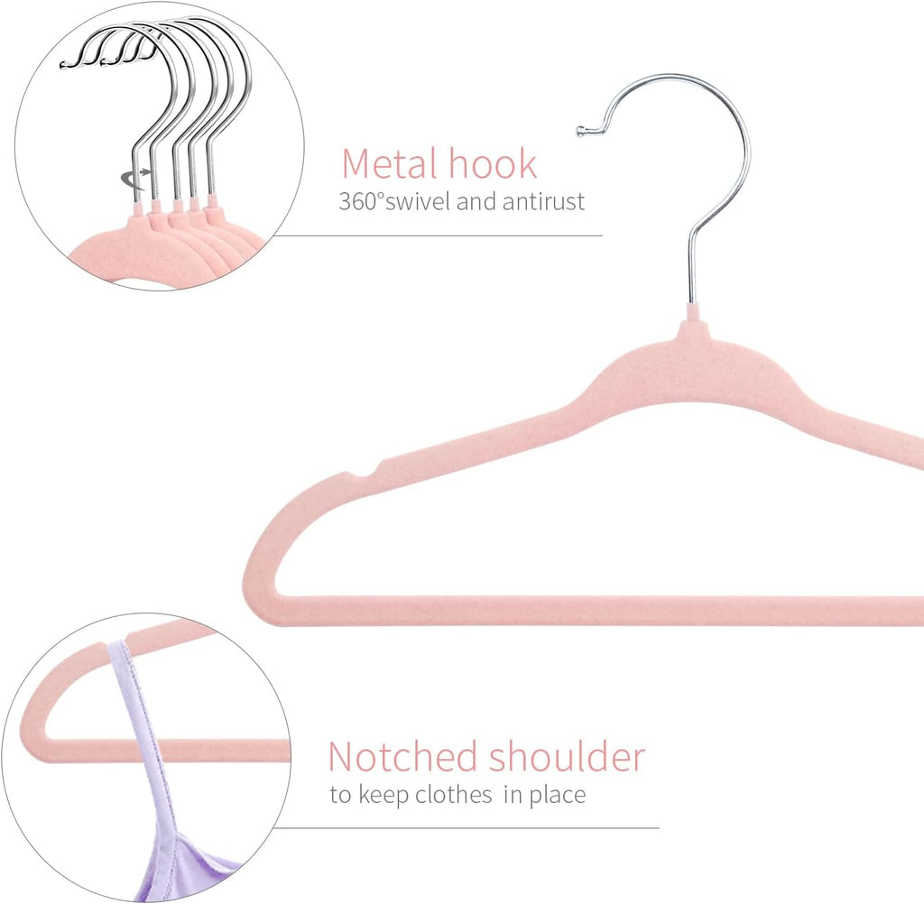 Baby Hangers, Childrens Hanger Kids Coat Hangers with Ultra Thin & Non-Slip Design 15 Pack (Light Pink)