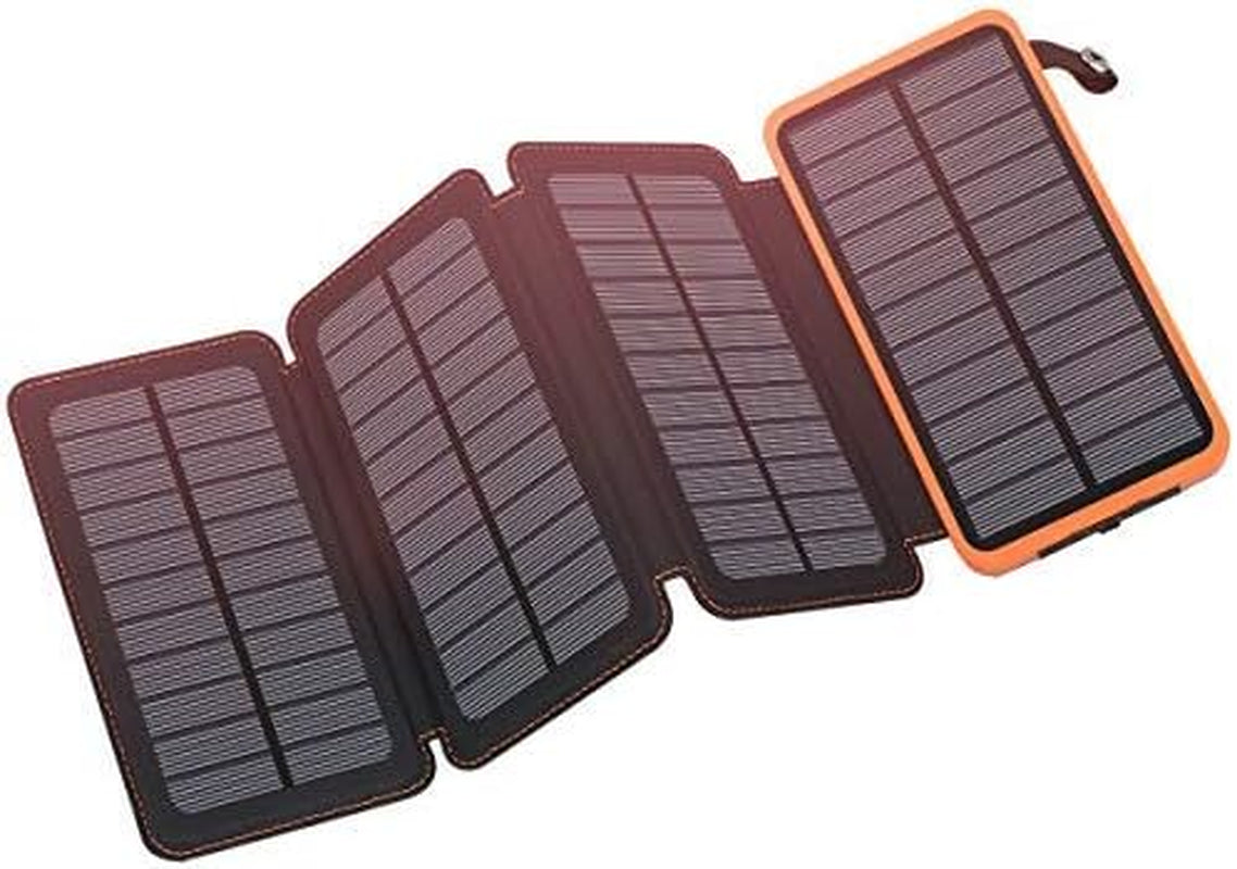 Solar Charger Power Bank - 25000Mah Portable Phone Charger 3A Fast Charging External Battery Pack with 4 Solar Panels for Phone Outdoor Camping Orange