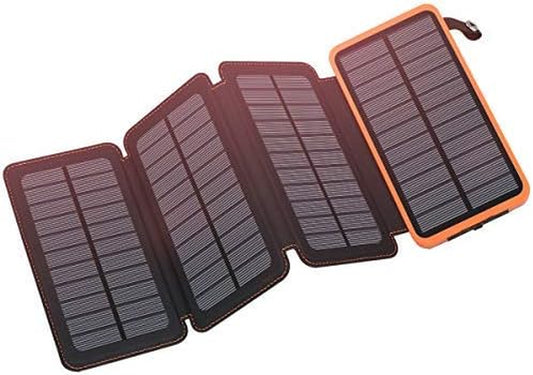 Solar Charger Power Bank - 25000Mah Portable Phone Charger 3A Fast Charging External Battery Pack with 4 Solar Panels for Phone Outdoor Camping Orange