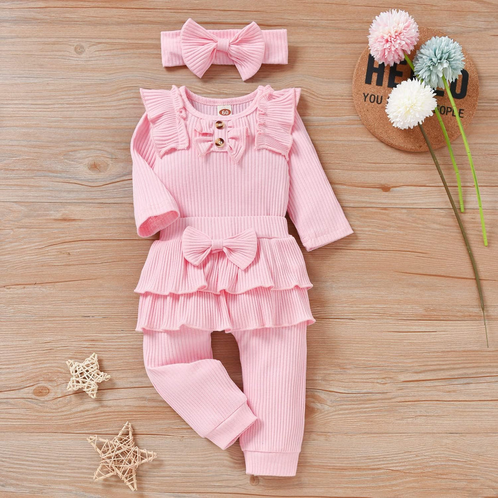 Preemie Newborn Infant Baby Girls Clothes Ribbed Bodysuit Pants Set Fall Winter Outfits