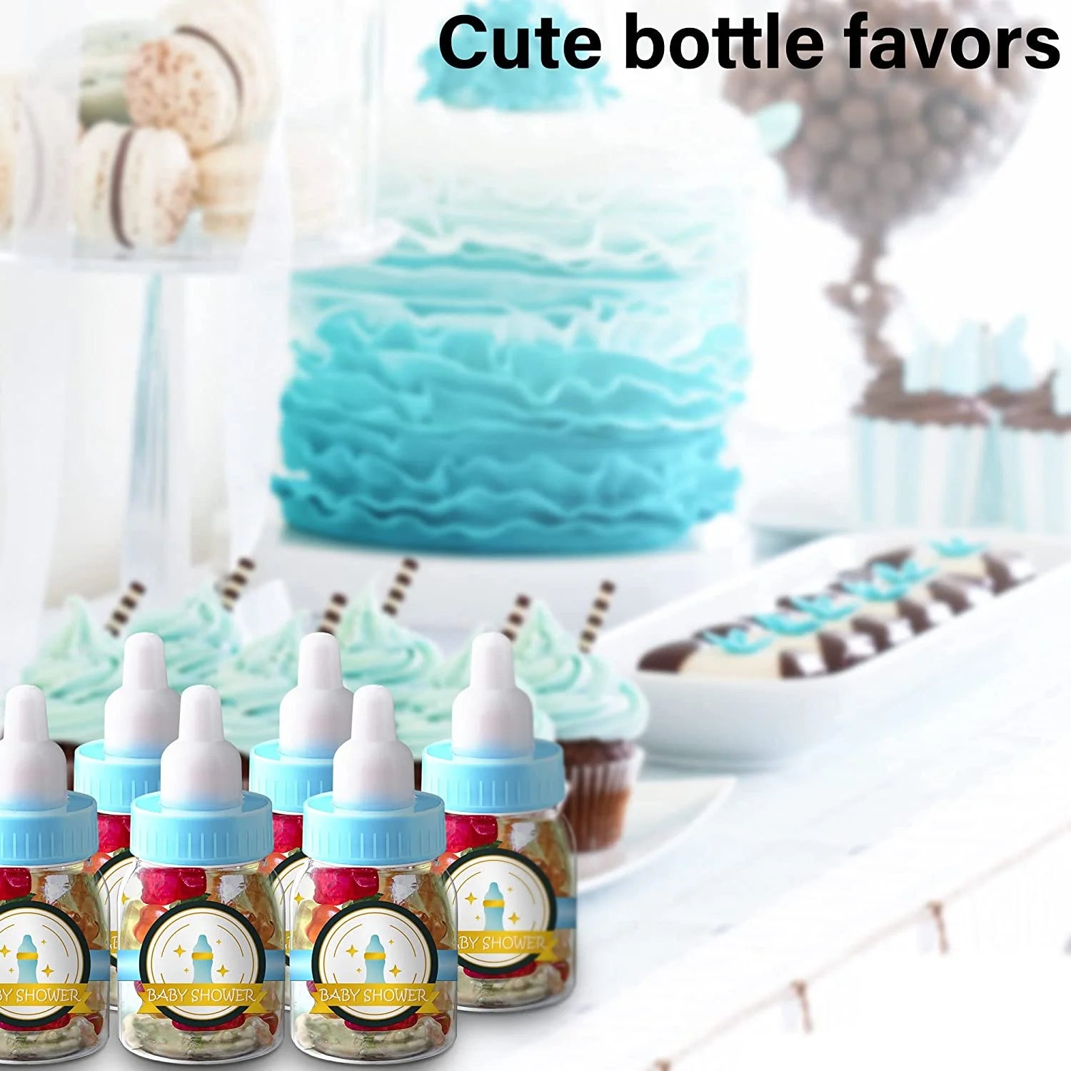 Blue Plastic Baby Bottles for Baby Shower - 3.5" Party Favor - Pack of 48