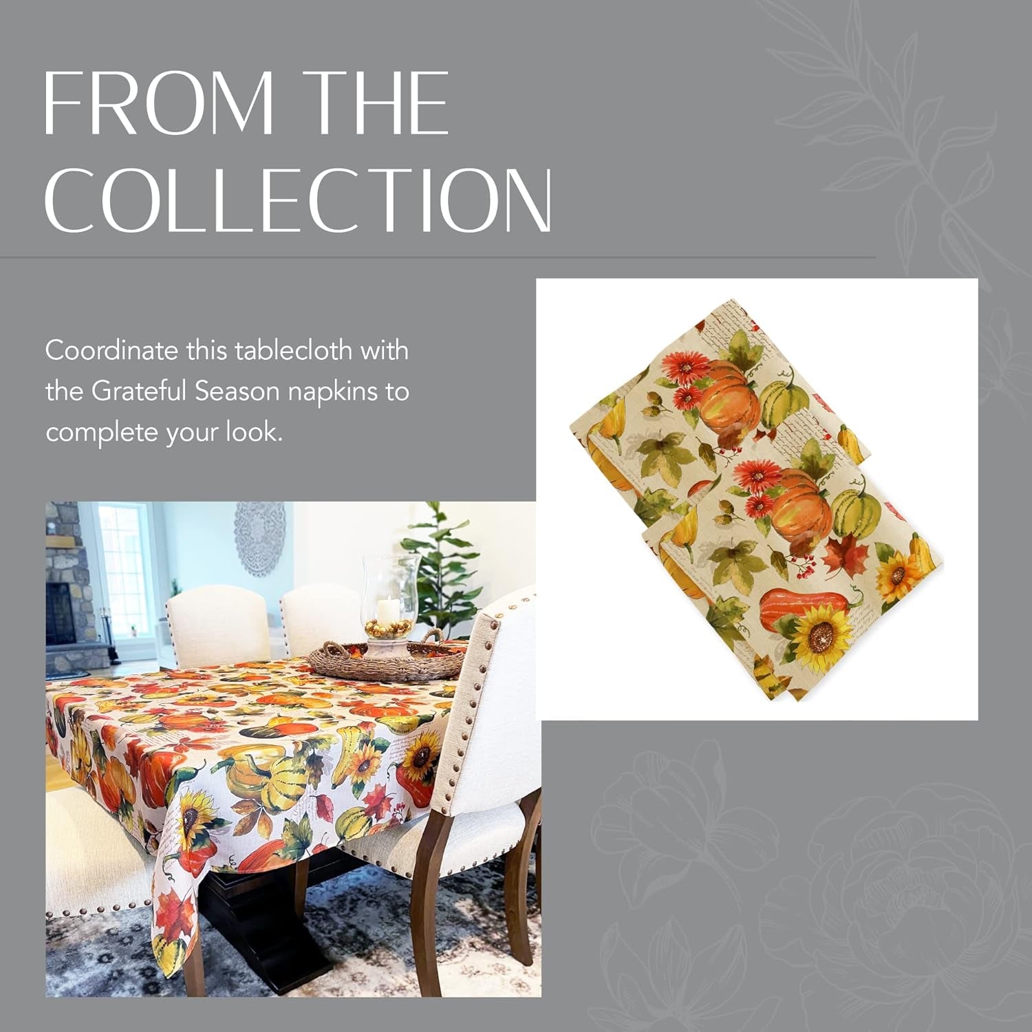 Home Fashions Grateful Season Fall Harvest Tablecloth, 52 in X 52, Square