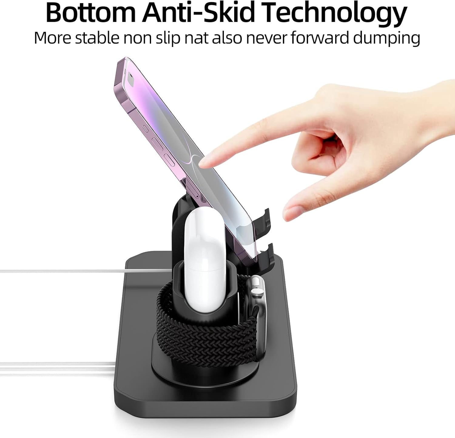 180°Rotation Phone Charger Stand Holder，3In1 Charger Dock, Charging Stand for Apple Iwatch/Airpods/Ipad and Most Smartphones (Black1)