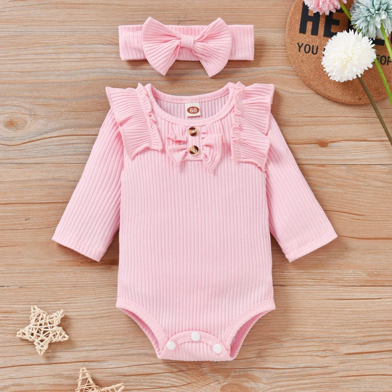 Preemie Newborn Infant Baby Girls Clothes Ribbed Bodysuit Pants Set Fall Winter Outfits