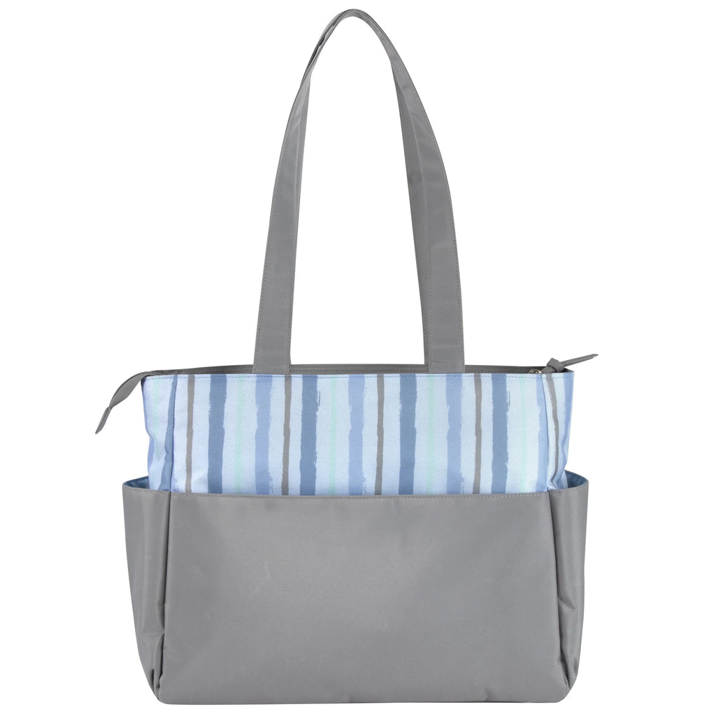 14.5"L Rainbow 5 Piece Multi-Pocket Diaper Bag Tote with Matching Changing Pad, Baby Wipes Case, Insulated Bottle Bag & Organizer Pouch for Newborns, Infants & Toddlers in Blue & Gray