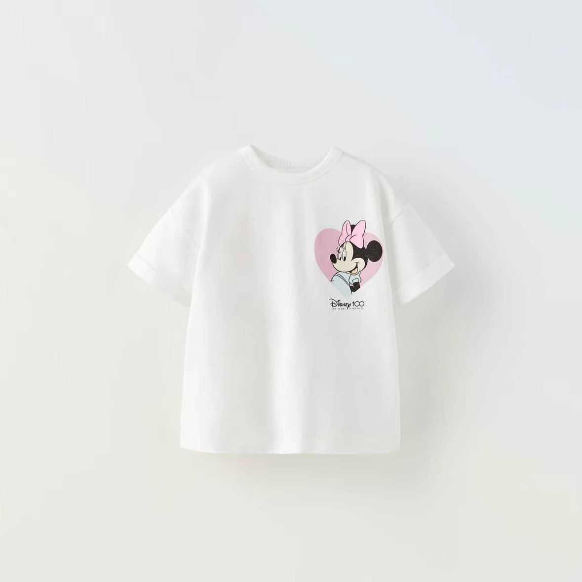 Minnie Printing T-Shirt Babies Girls O-Neck Bottoming Shirt Fashion Simple Cute Short Sleeve Tops Child Cartoon Clothes