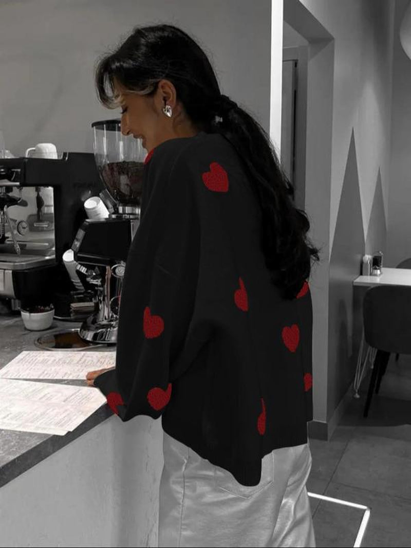 Printed Heart Knitted Sweater