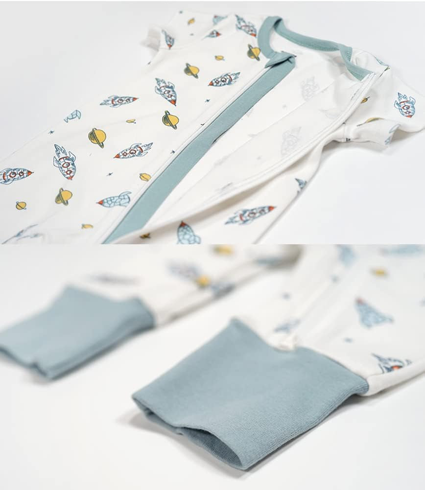 Baby Boys Girls 2 Pack 2 Way Zipper Footless Pajamas Cotton Short Sleeve Printing Romper Sleep and Play
