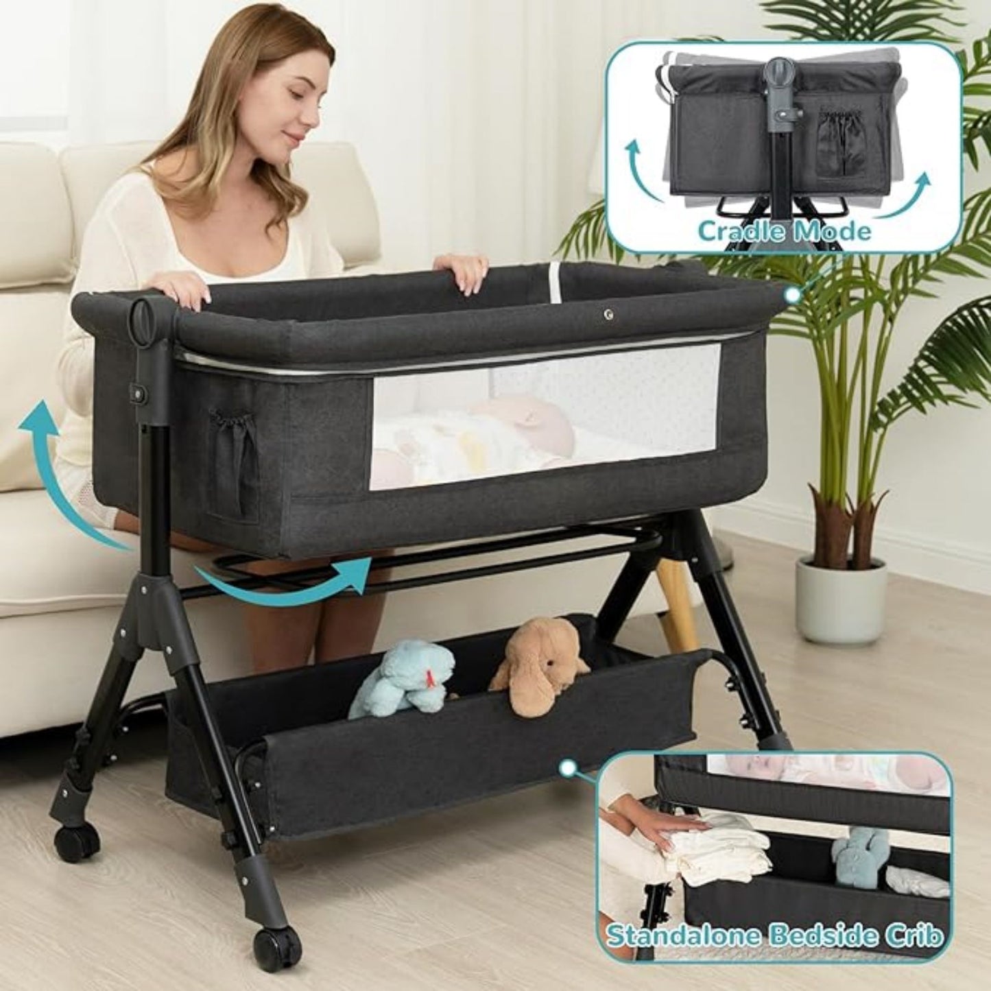 3 in 1 Baby Bassinet, Bedside Sleeper, & Playpen, Easy Folding Portable Crib