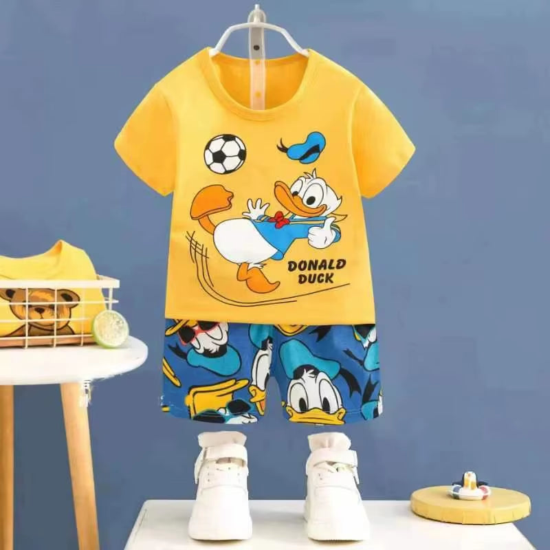Summer Cartoon T-Shirt Shorts Children'S Boys Set Cotton Tees Pants Leisure Boys and Girls Babies Clothes Casual 2Pcs