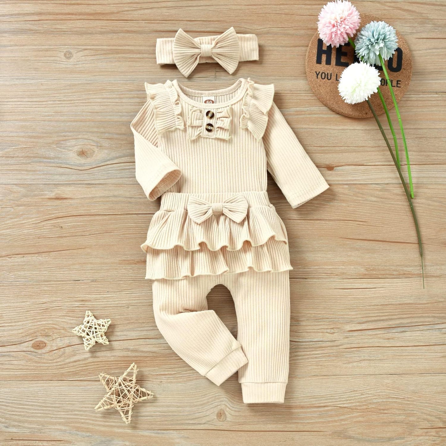 Preemie Newborn Infant Baby Girls Clothes Ribbed Bodysuit Pants Set Fall Winter Outfits