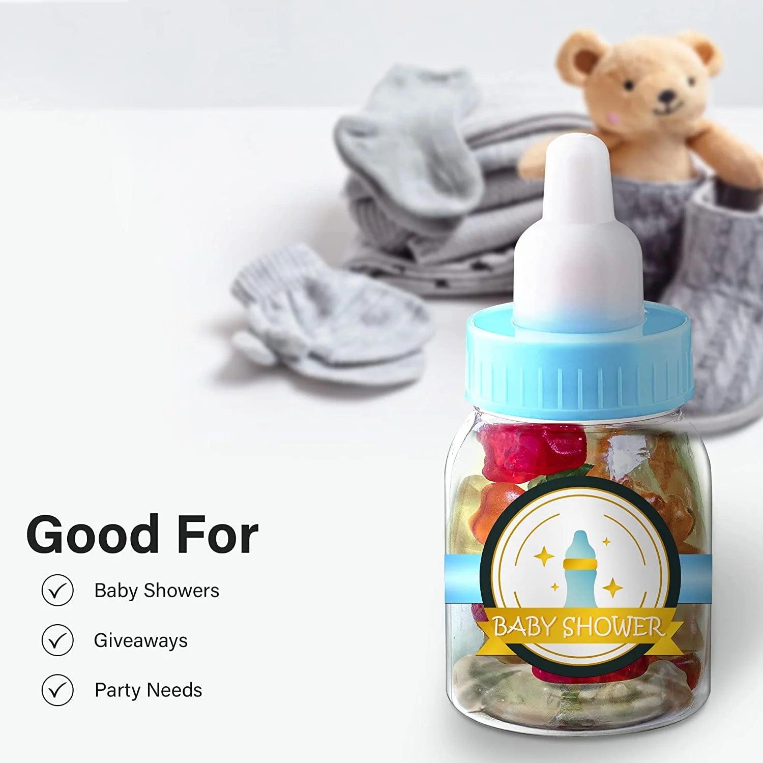 Blue Plastic Baby Bottles for Baby Shower - 3.5" Party Favor - Pack of 48