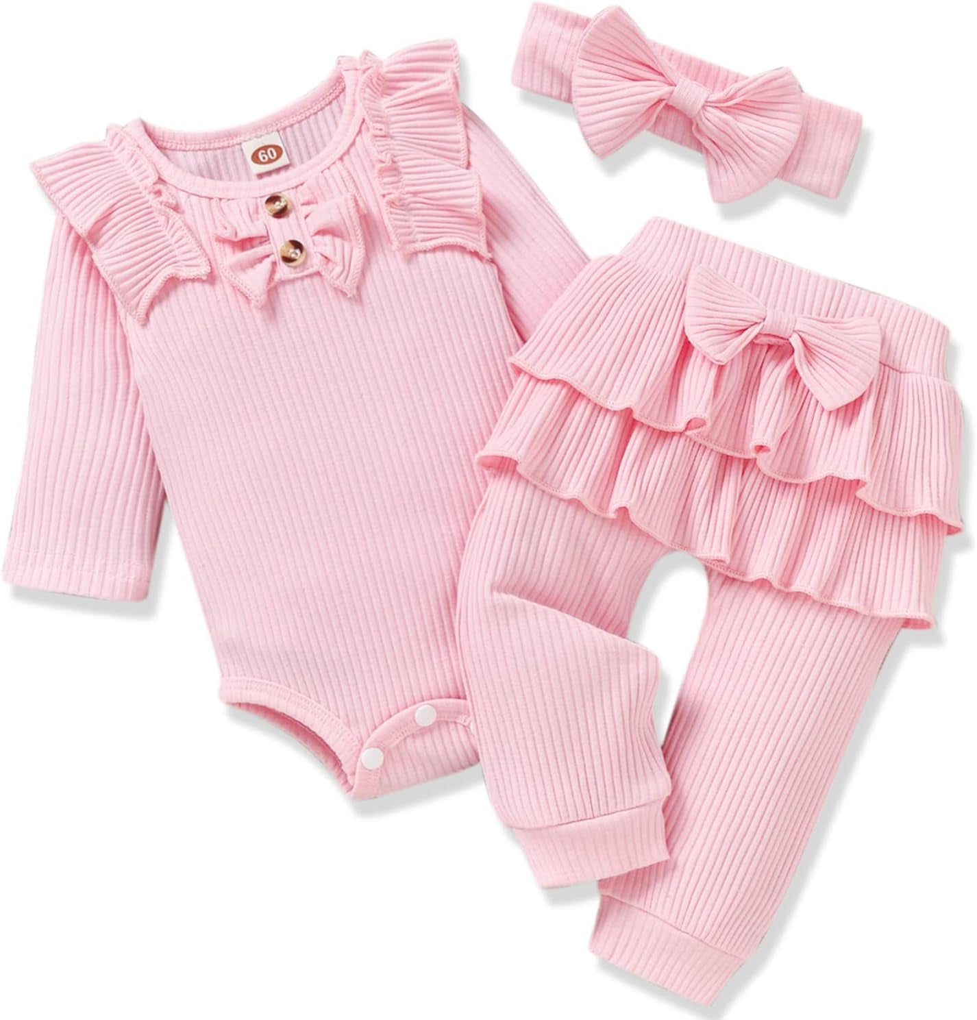 Preemie Newborn Infant Baby Girls Clothes Ribbed Bodysuit Pants Set Fall Winter Outfits