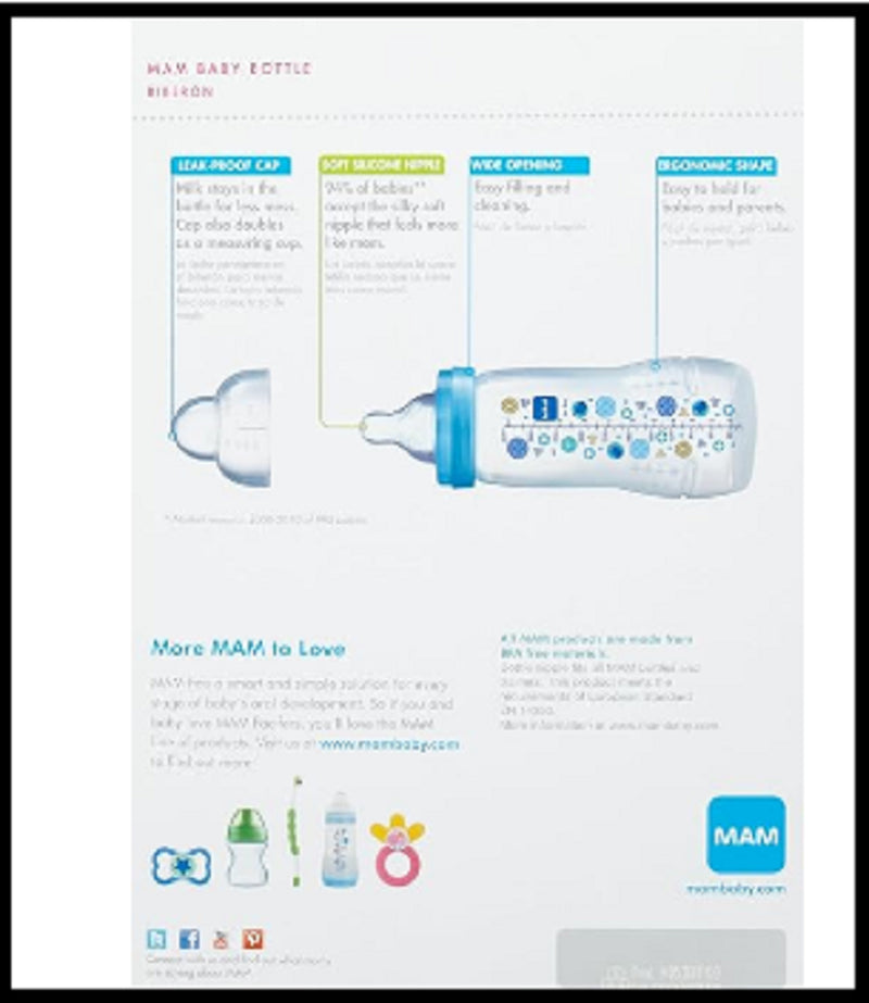 MAM Easy Active Bottle 11 Oz 2-Count, Fast Flow Baby Bottles with Silicone 4+