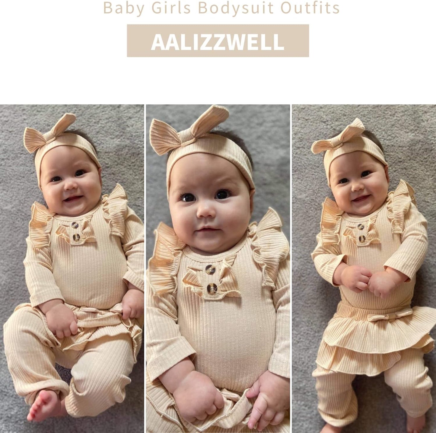 Preemie Newborn Infant Baby Girls Clothes Ribbed Bodysuit Pants Set Fall Winter Outfits