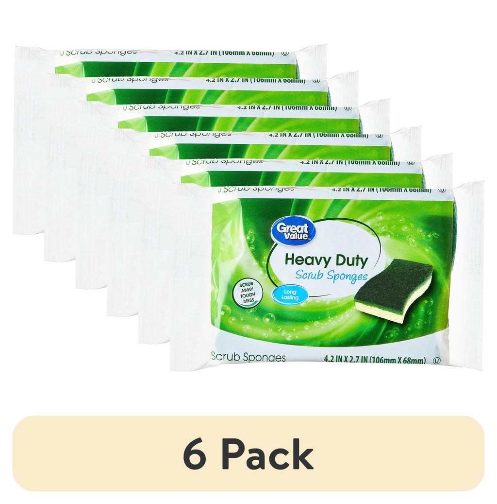 (6 Pack)  Heavy Duty Scrub Sponges, 8 Count