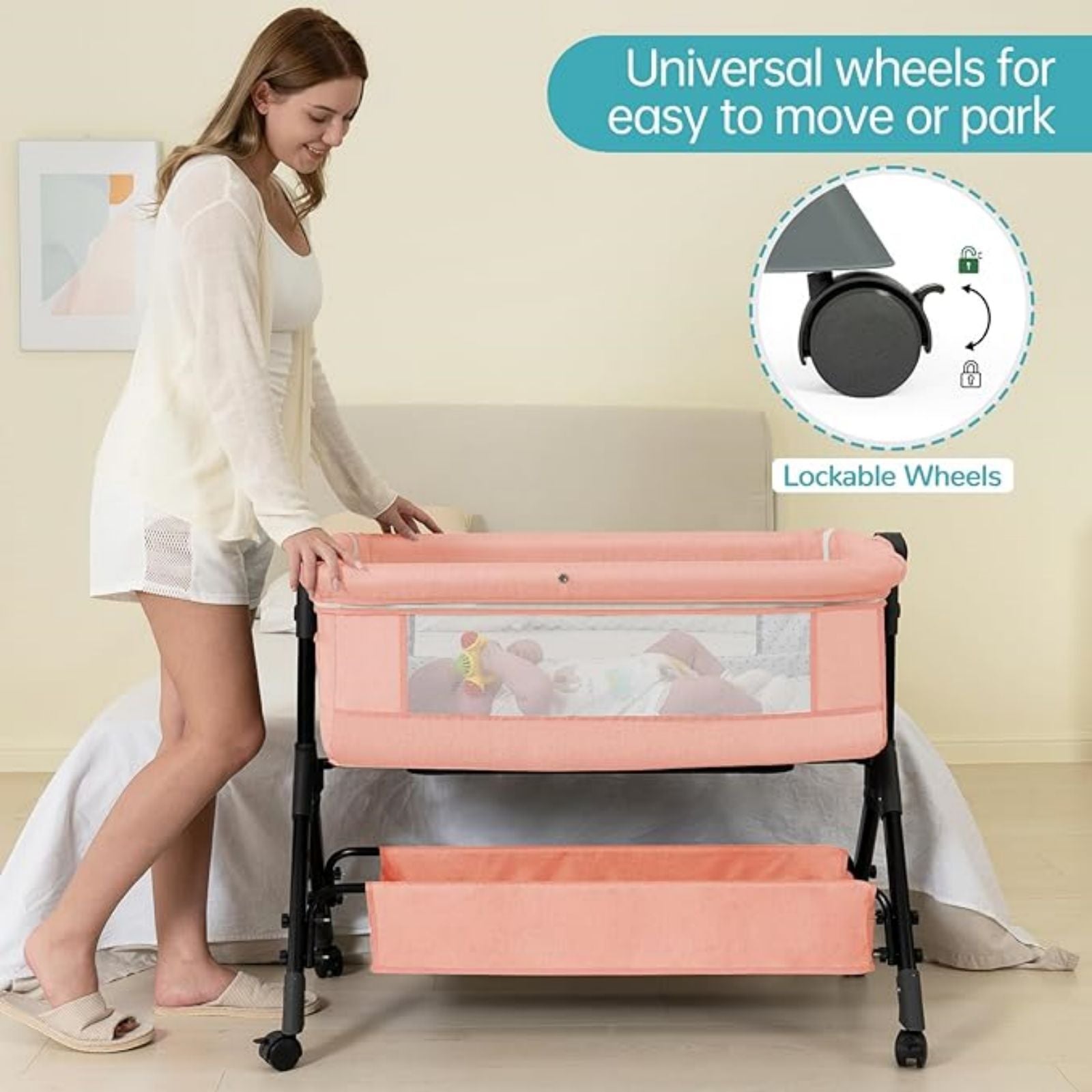 3 in 1 Baby Bassinet, Bedside Sleeper, & Playpen, Easy Folding Portable Crib