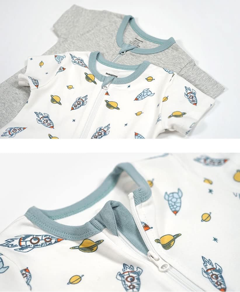 Baby Boys Girls 2 Pack 2 Way Zipper Footless Pajamas Cotton Short Sleeve Printing Romper Sleep and Play