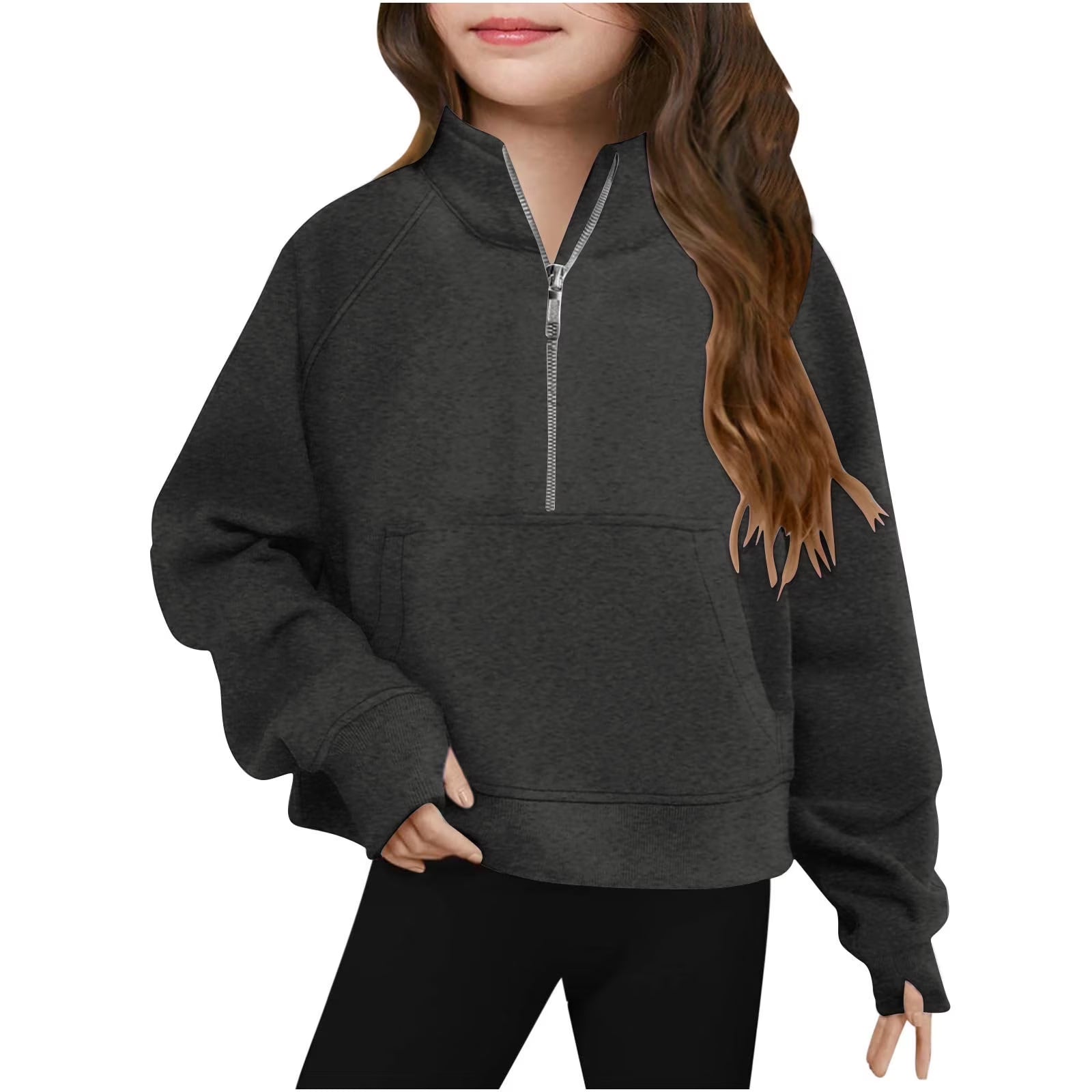 Girls Half Zip Sweatshirt Fleece Pullover Sweatshirts Fall Winter Clothes for Teen Girls Thumb Hole for 5-14 Years