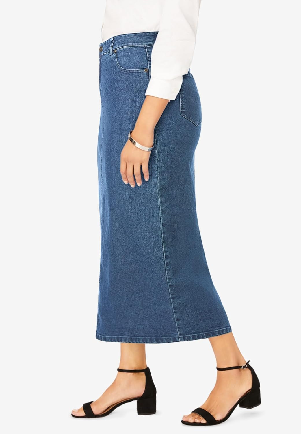Women'S plus Size True Fit Front Button Casual Denim Skirt