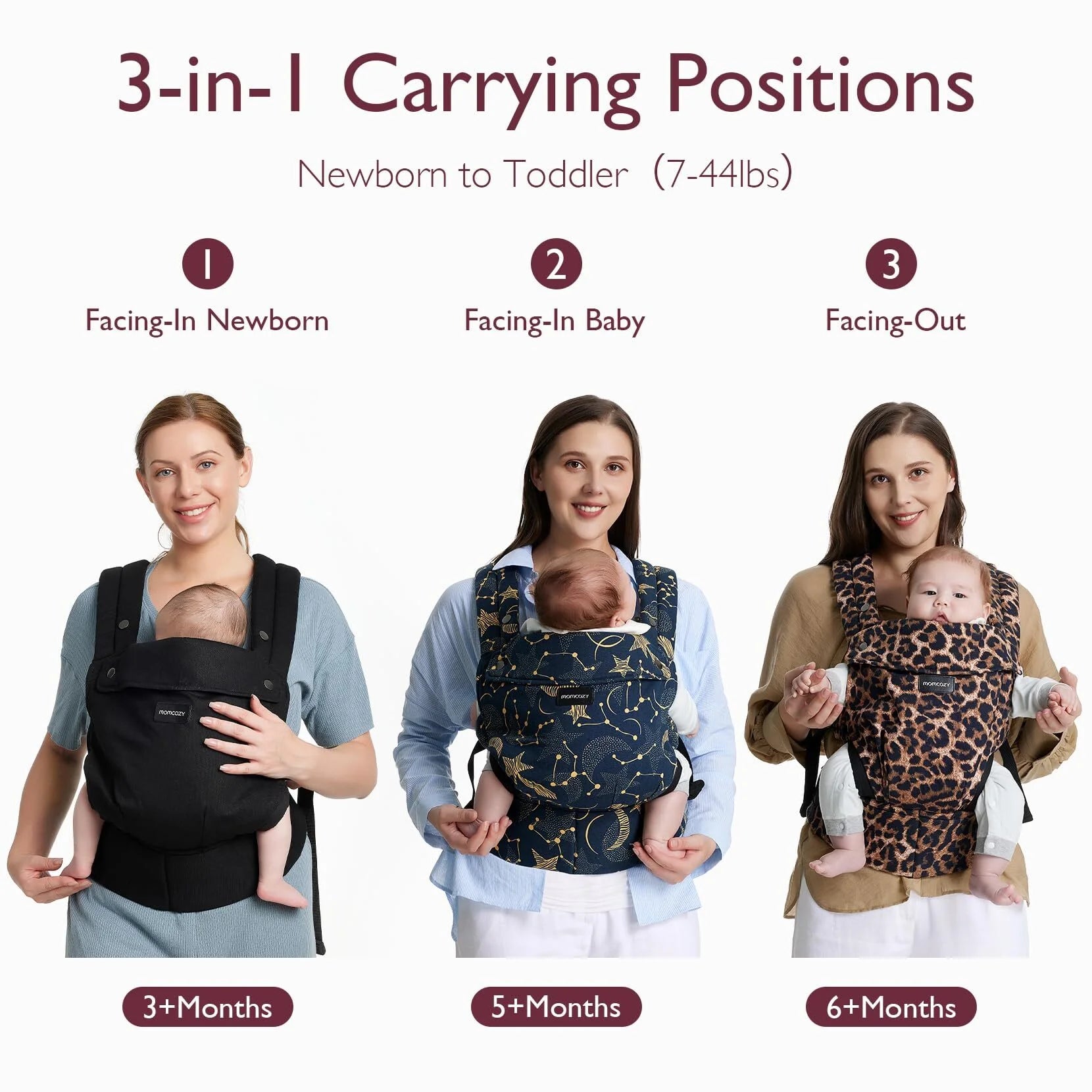 Baby Carrier for Newborn to Toddler - Ergonomic, Comfortable and Lightweight for Babies 7-44 Lbs, Easy to Wear, Hands Free, Enhanced Lumbar Support