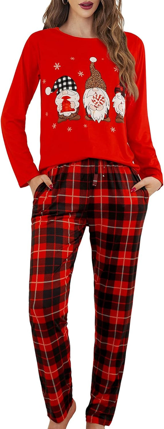 Womens Christmas Pajamas -Christmas Pajamas for Women, Christmas Pjs Women, Buffalo Plaid Christmas Pajamas Set