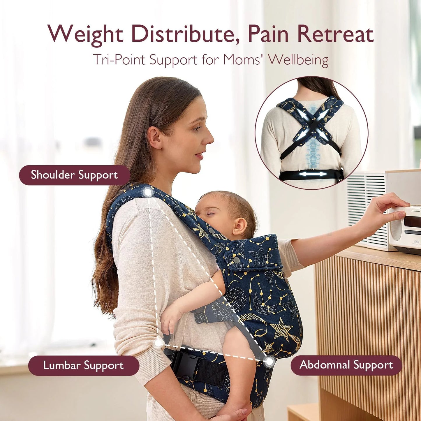 Baby Carrier for Newborn to Toddler - Ergonomic, Comfortable and Lightweight for Babies 7-44 Lbs, Easy to Wear, Hands Free, Enhanced Lumbar Support