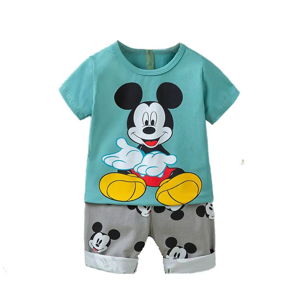 Summer Cartoon T-Shirt Shorts Children'S Boys Set Cotton Tees Pants Leisure Boys and Girls Babies Clothes Casual 2Pcs