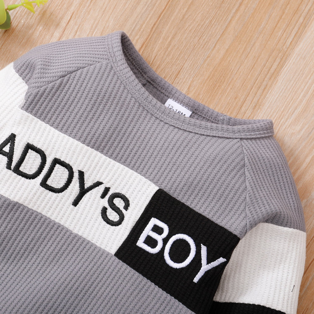 12 Months Baby Boys Outfit 18 Months Boys 2PCS Fall Winter Clothing Set Letter Print round Neck Toddler Boys Long Sleeve Top Pants Set Gray