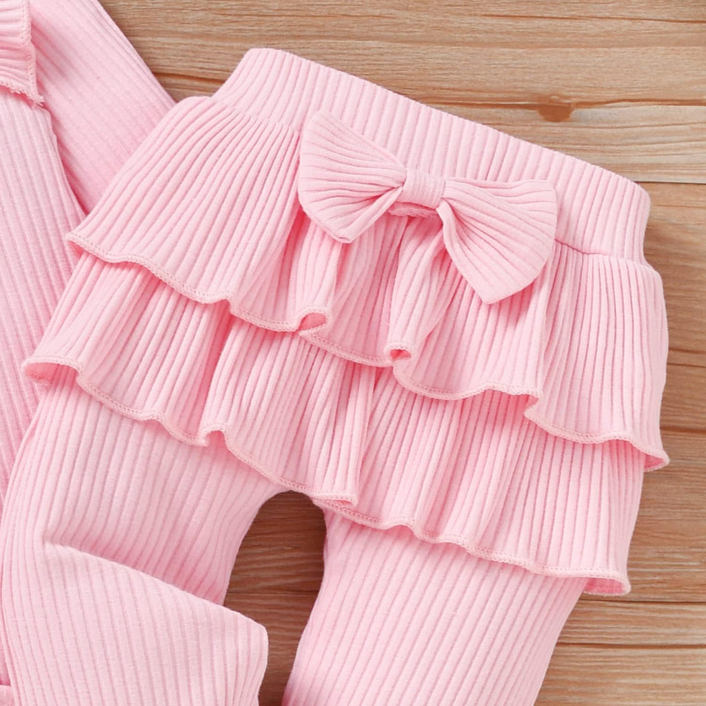Preemie Newborn Infant Baby Girls Clothes Ribbed Bodysuit Pants Set Fall Winter Outfits