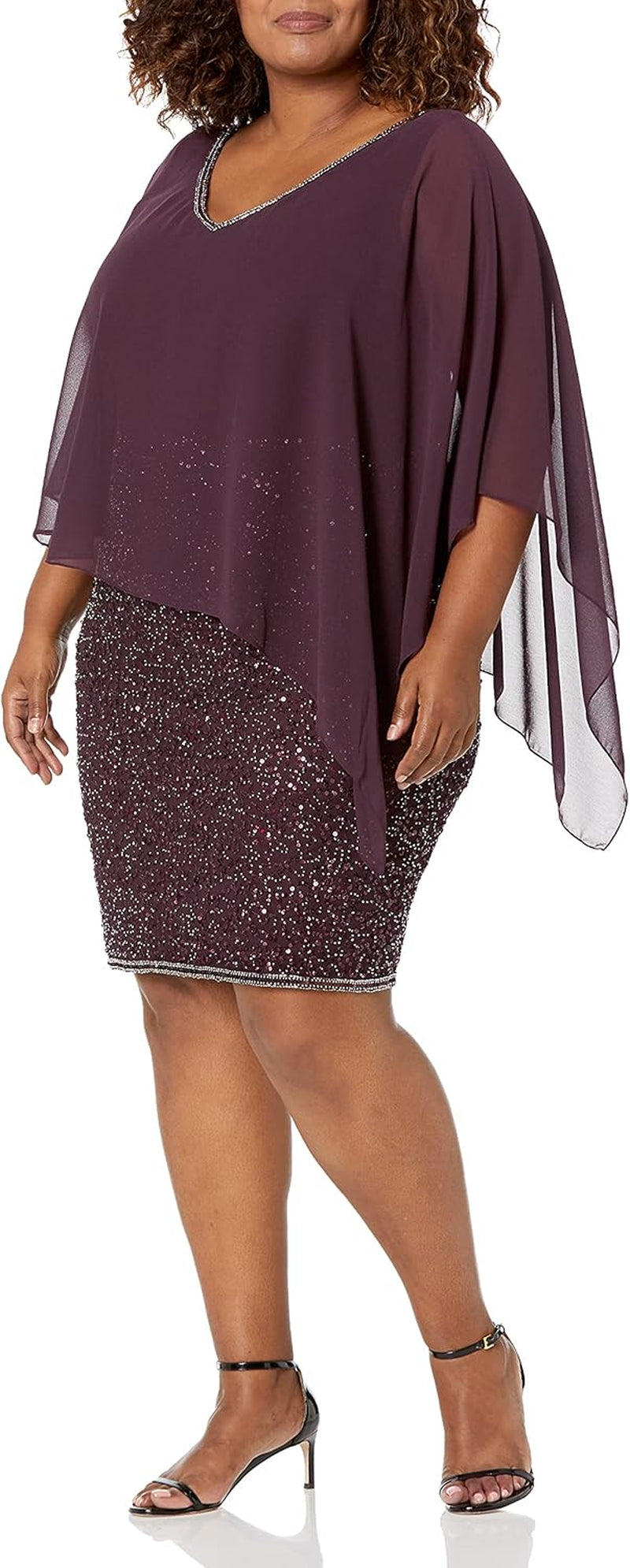 Womens plus Size Caplet Short Cocktail Beaded Dress