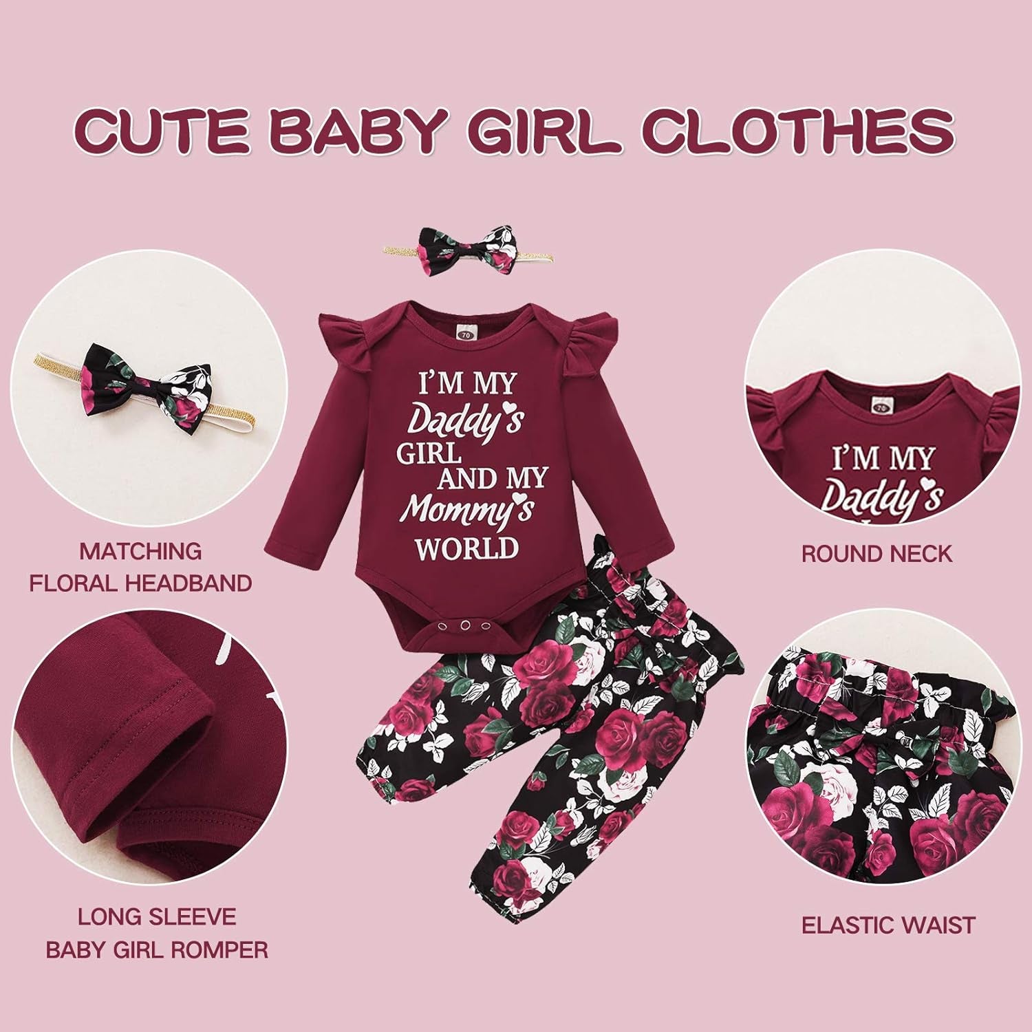 Baby Girl Clothes Toddler Girl Floral Ruffle Sleeve Shirt Pant Sets 3 Pieces Fall Winter Clothing for Girl Gifts 0-4T