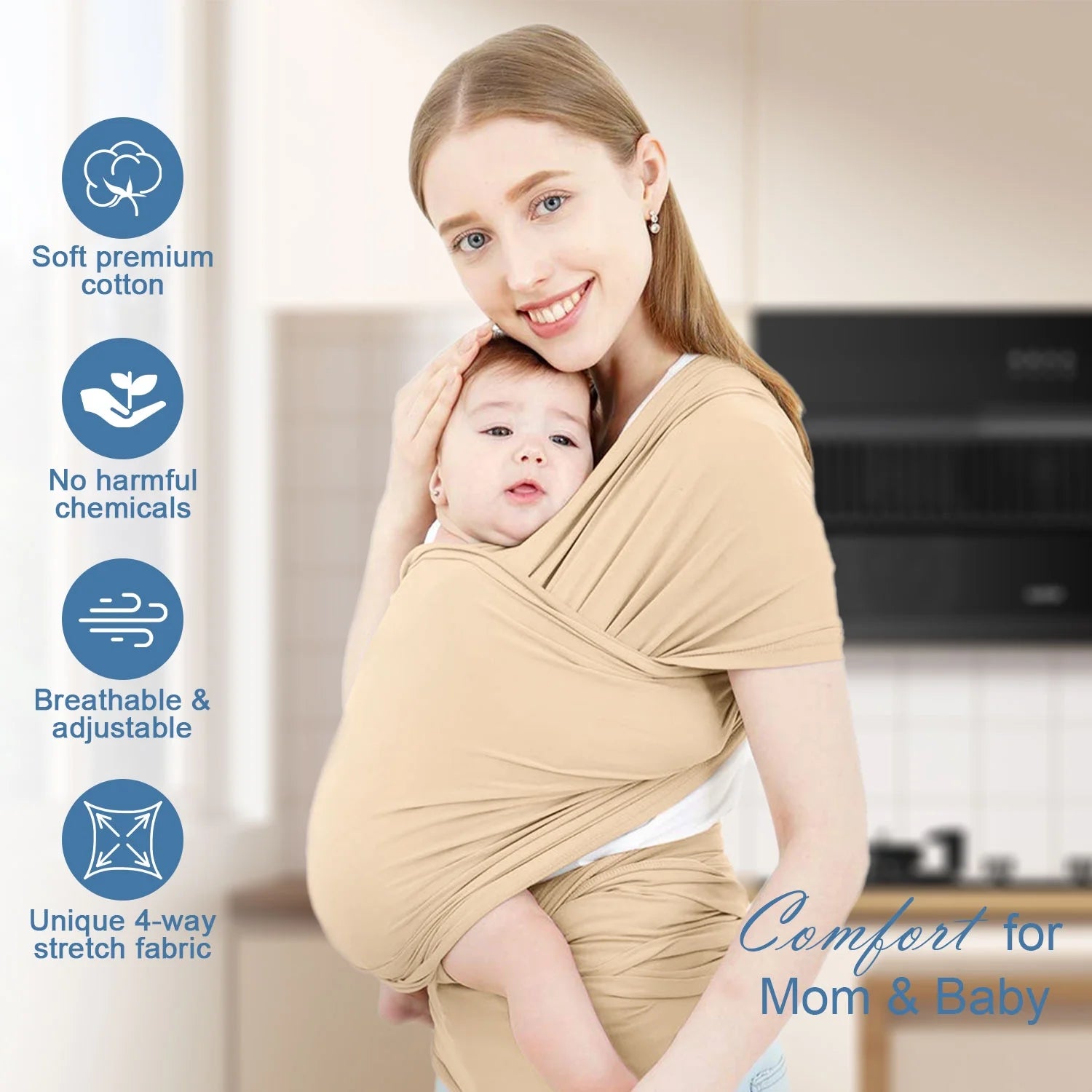 Baby Wrap Carrier,Original Breathable Baby Carrier Wrap Sling Lightweight Hands Free Newborn Wrap Swaddle Holder Adjustable Baby Slings Carrier for Newborn to Infant Toddler Essentials 7 to 35 Lbs