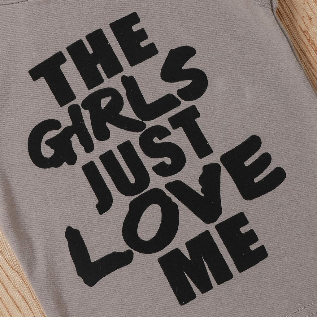 Toddler Baby Boy Summer Shorts Clothes Outfits Set, Sleeveless Hoodies Tops Camo Short 2 Pcs(Grey-The Girls Just Love Me,4 T)